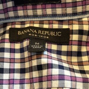 Banana Republic Men's Checkered Shirt - Blue, Purple, and White